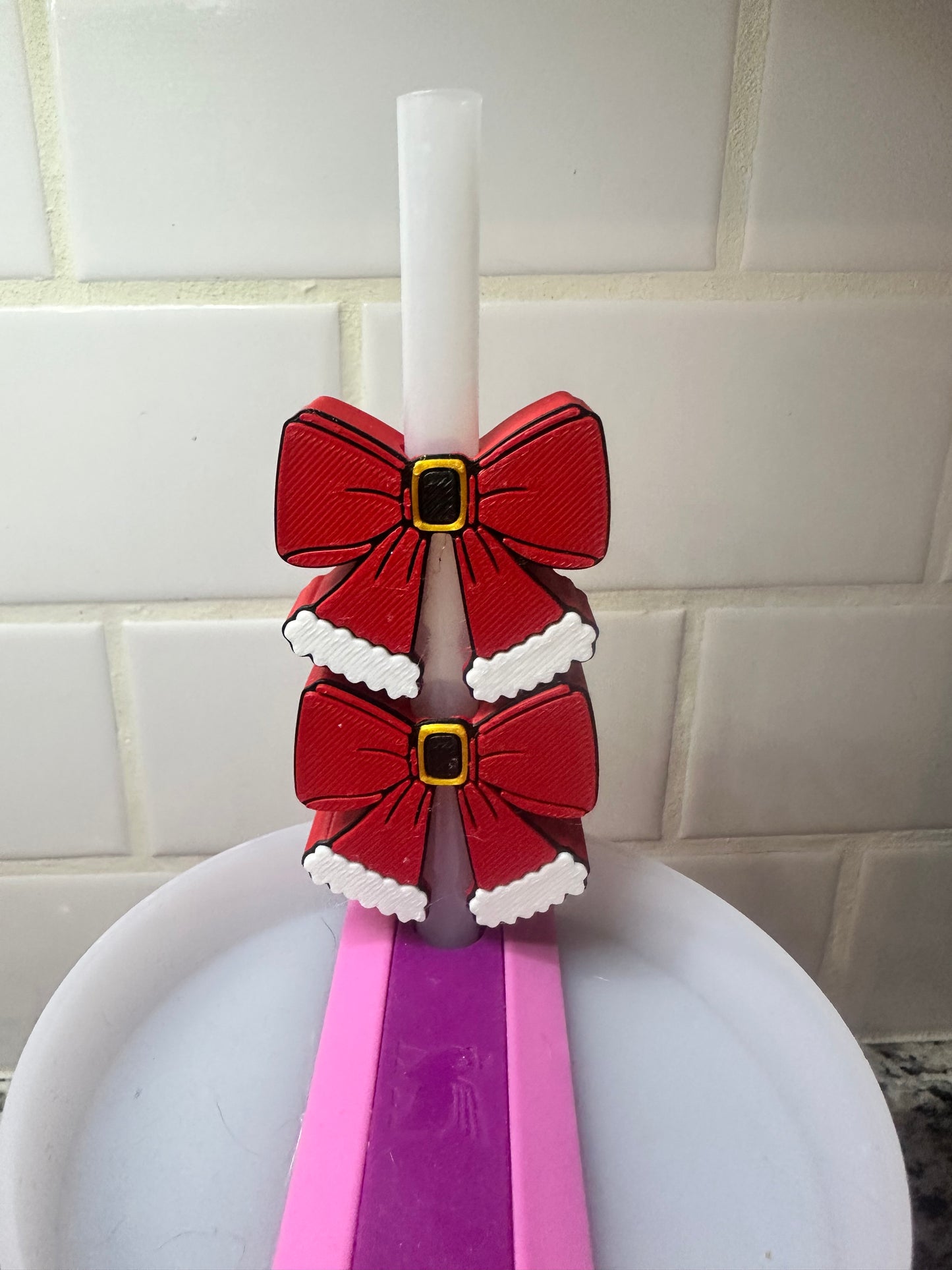 Santa Bow Straw Topper